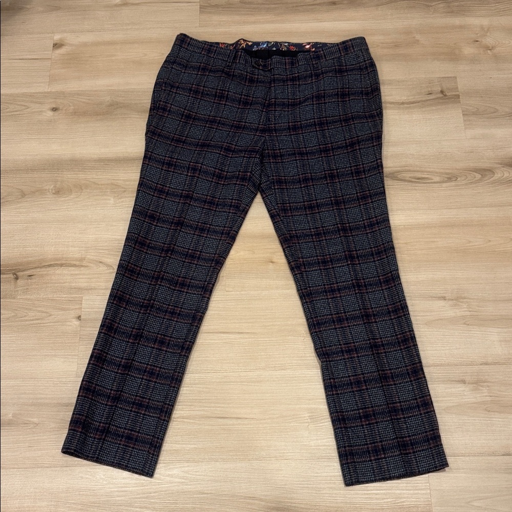 Paisley & Gray Slim fit Men’s 36Wx32L Gray, Marine blue & Maroon Plaid Trousers